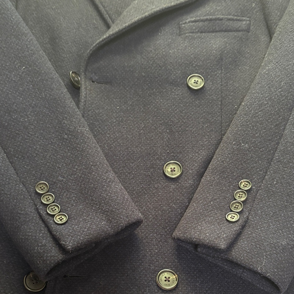 Brooks Brothers Dark BlueDouble-Breasted Men's Long Topcoat Size 40R - Picture 5 of 13